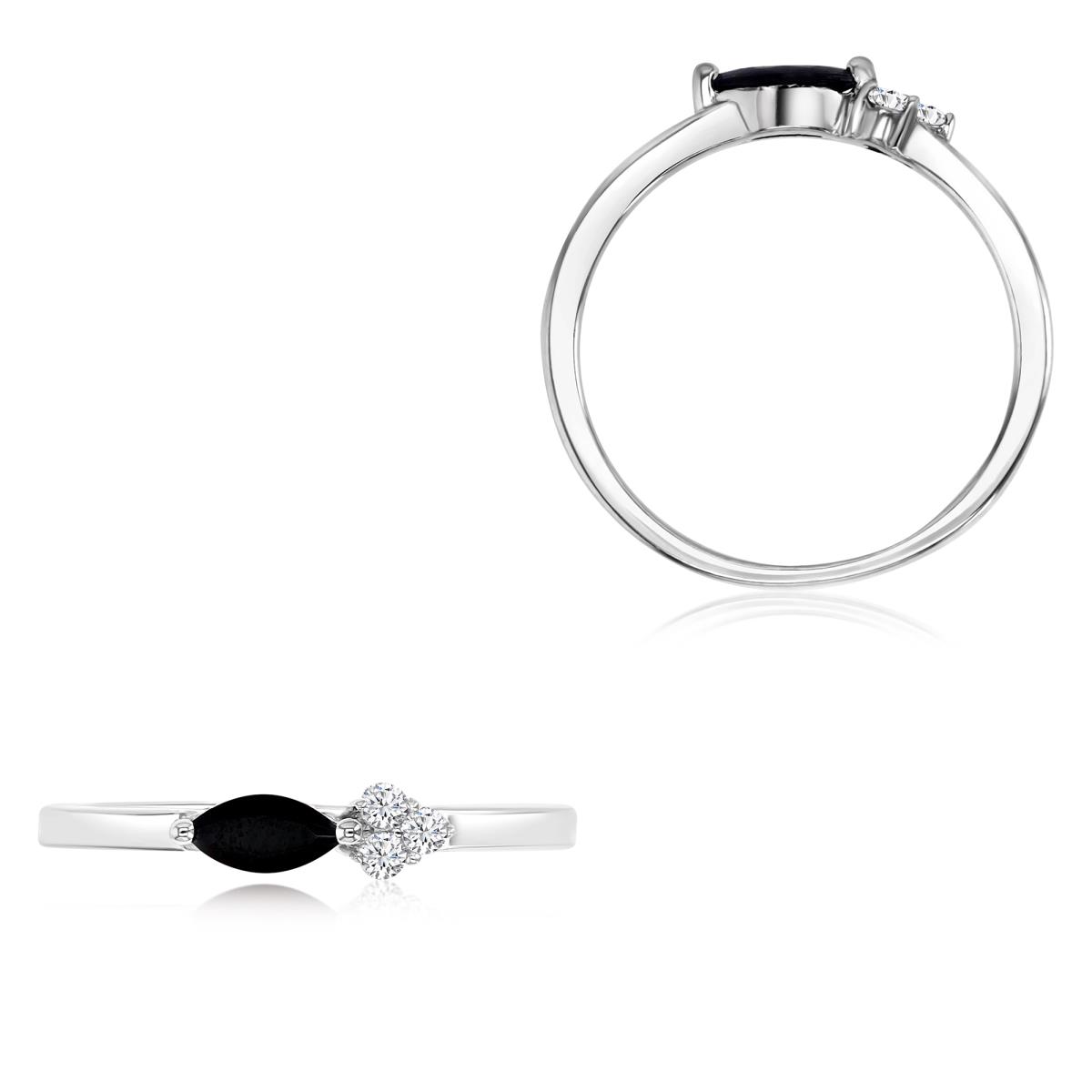 Sterling Silver Rhodium 3MM Polished Black Spinel & Cr White Sapphire Marquise Ring