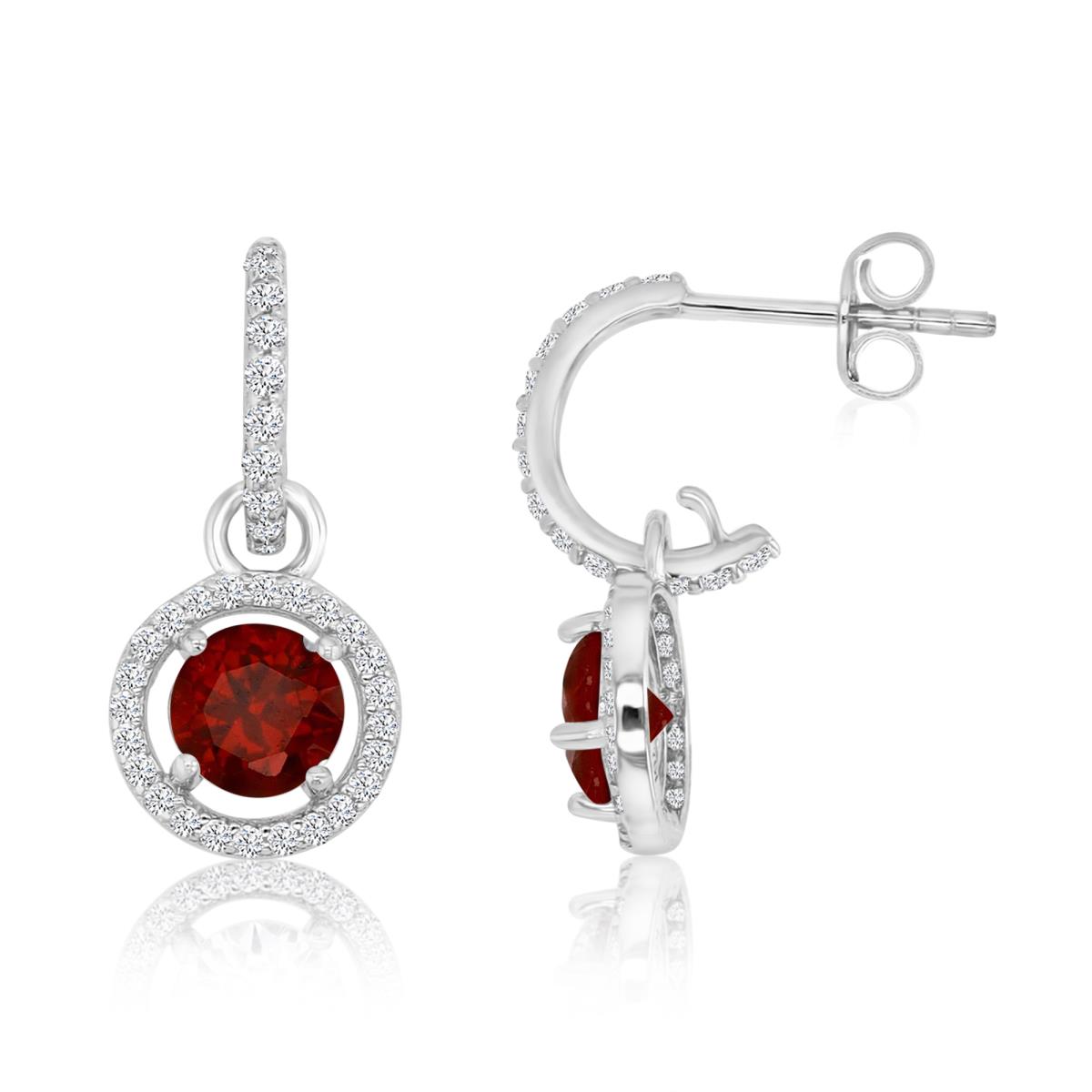 Sterling Silver Rhodium 20X10MM Polished Cr Ruby & Cr White Sapphire Dangling Halo Earrings