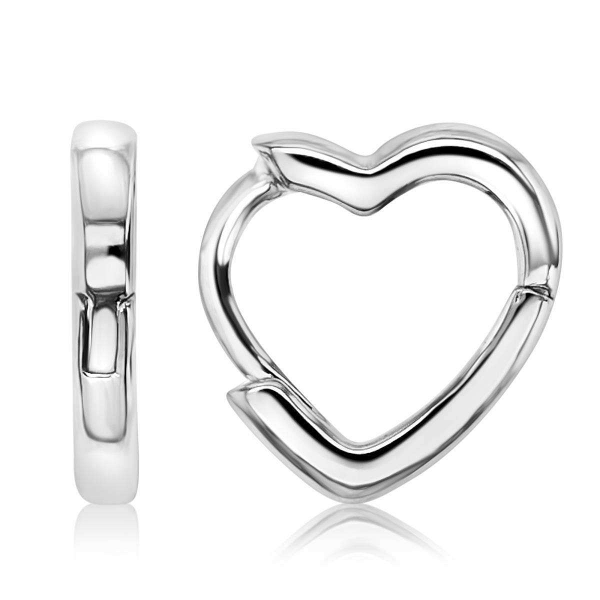 Sterling Silver Rhodium 11X10MM Polished Heart Huggie Earrings