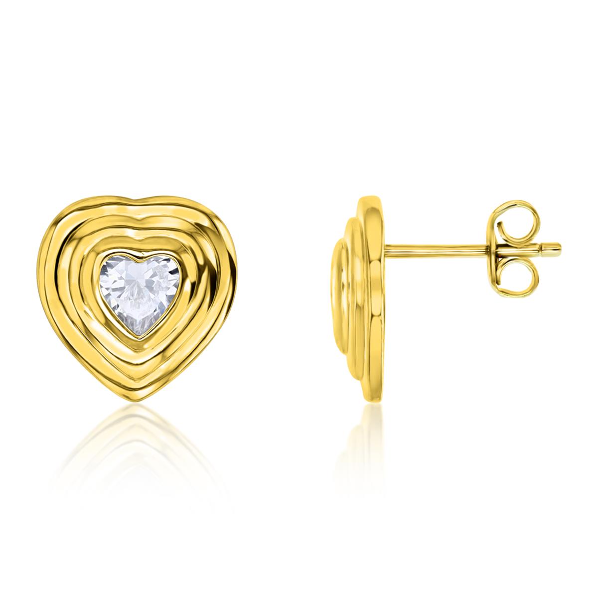Sterling Silver Yellow 1M Polished White CZ Heart Stud Earring