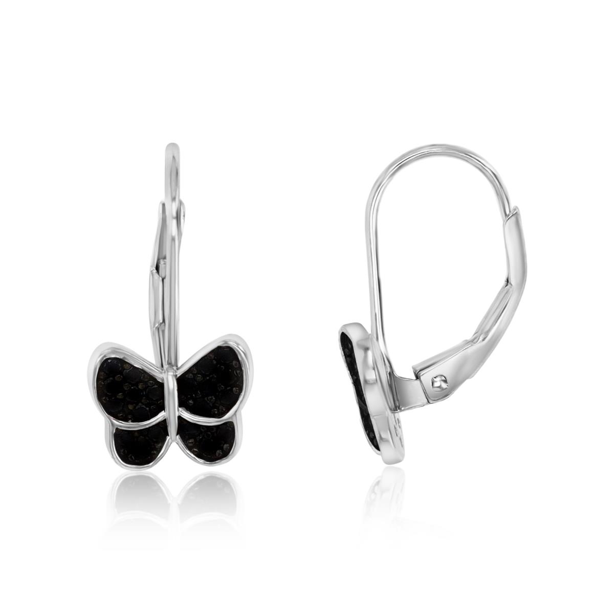 Sterling Silver Rhodium 18X9MM Polished Black Spinel Butterfly Dangling Earrings