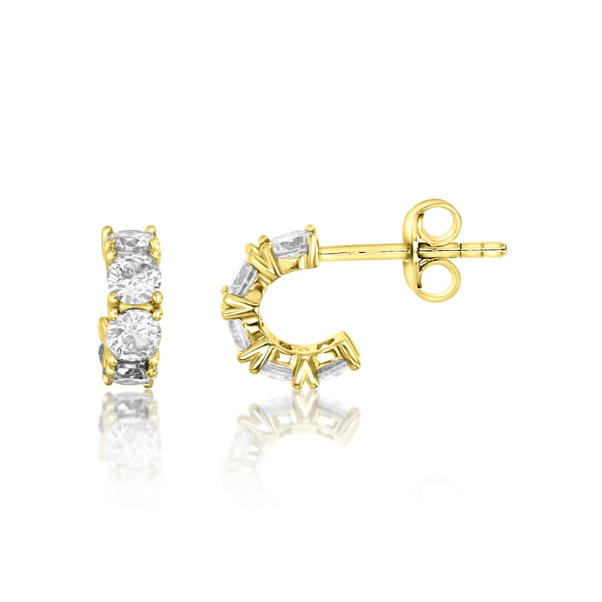 Sterling Silver Yellow 1M 8X3 Polished White CZ Pave C Stud Earring