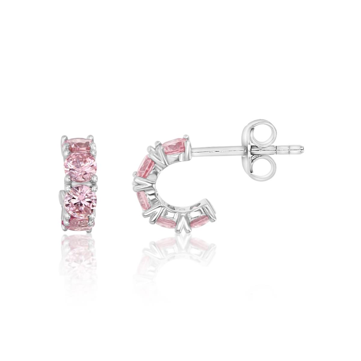 Sterling Silver Rhodium 8X3 Polished Pink CZ Pave C Stud Earring