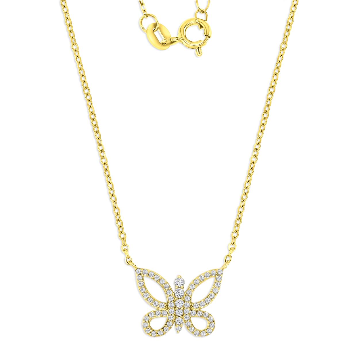 Sterling Silver Yellow 1M Polished White CZ Cut Out Butterfly 13+2'' Necklace