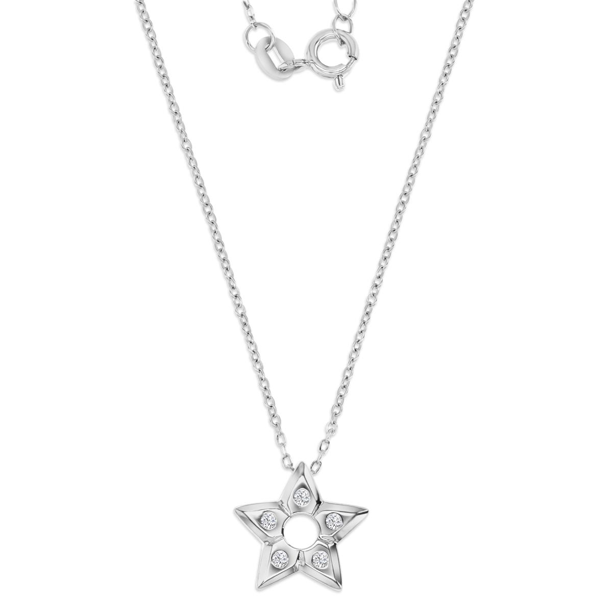 Sterling Silver Rhodium Polished White CZ Star 18'' Necklace