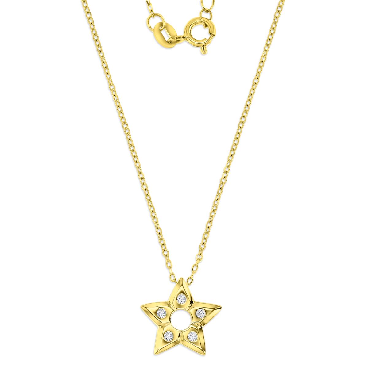 Sterling Silver Yellow 1M Polished White CZ Star 18'' Necklace