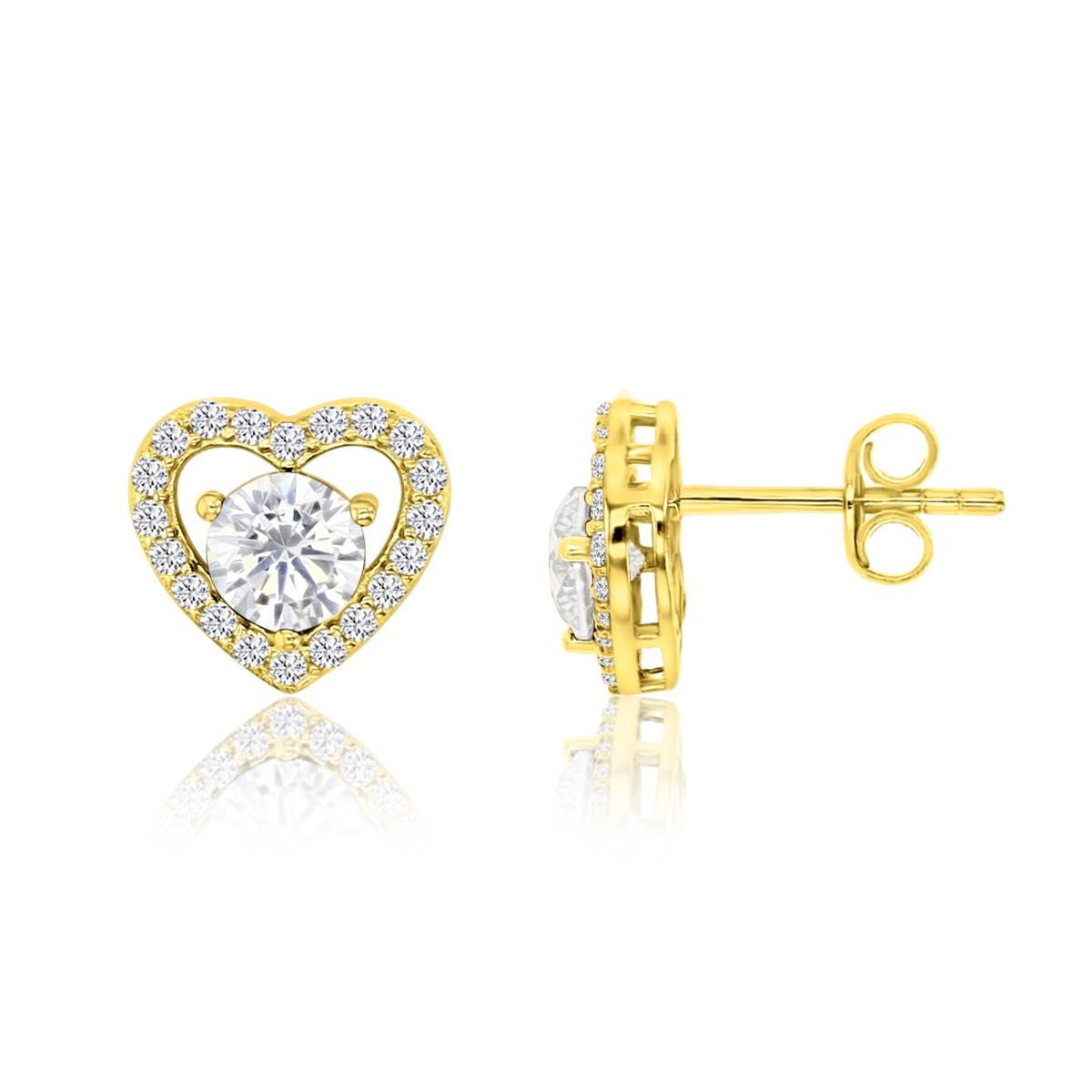 Sterling Silver Yellow 1M 10X9MM Polished White CZ Heart Stud Earrings