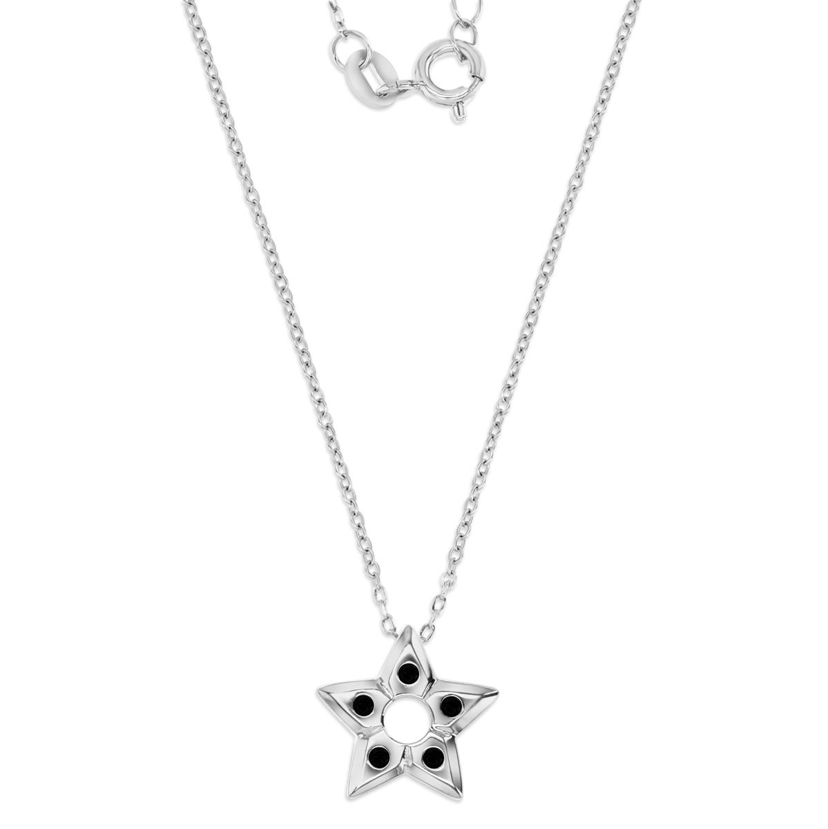 Sterling Silver Rhodium Polished Black Spinel Star 18'' Necklace