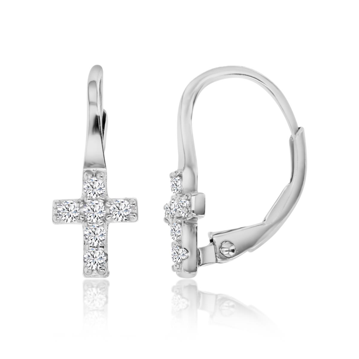Sterling Silver Rhodium 15X6MM Polished White CZ Cross Lever Back Earrings