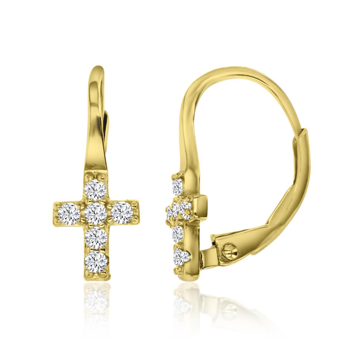 Sterling Silver Yellow 1M 15X6MM Polished White CZ Cross Lever Back Earrings