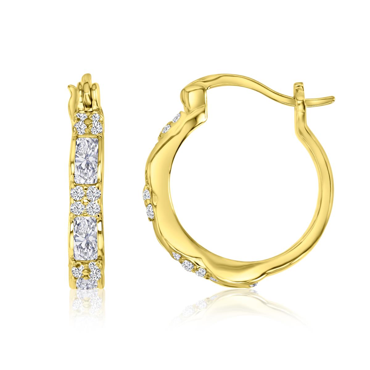 Sterling Silver Yellow 18X3MM Polished White CZ Hoop Earrings