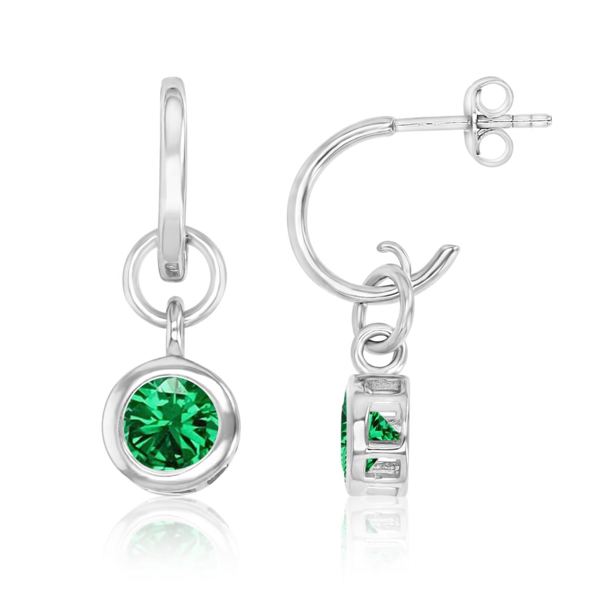 Sterling Silver Rhodium Polished Cr Green Spinel Dangling Earring