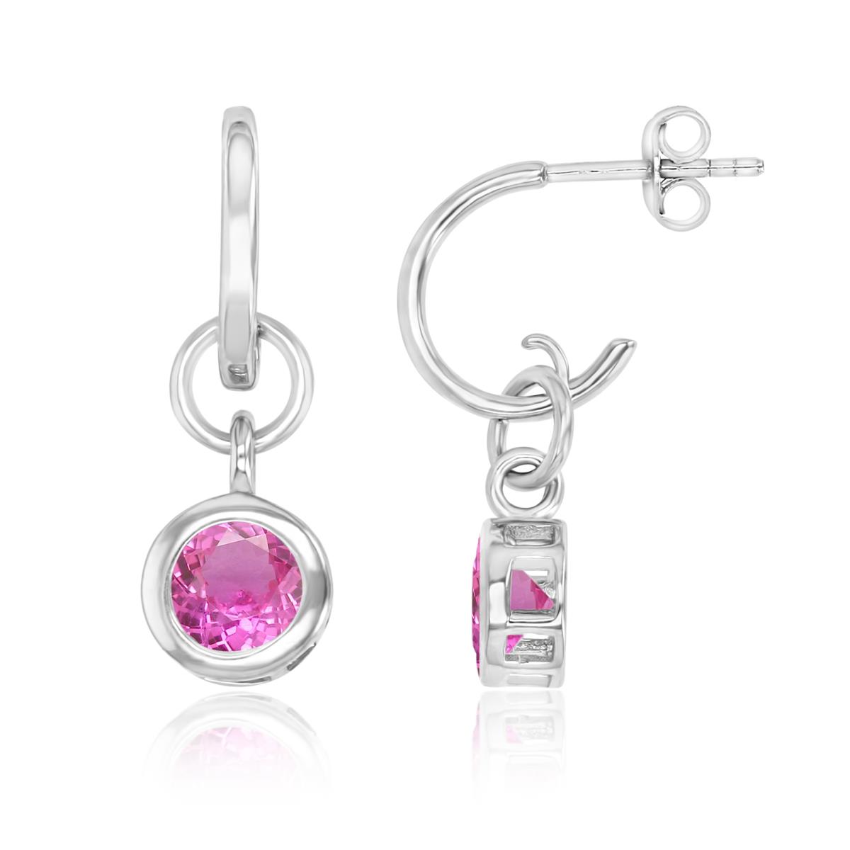 Sterling Silver Rhodium Polished Cr Ruby Dangling Earring