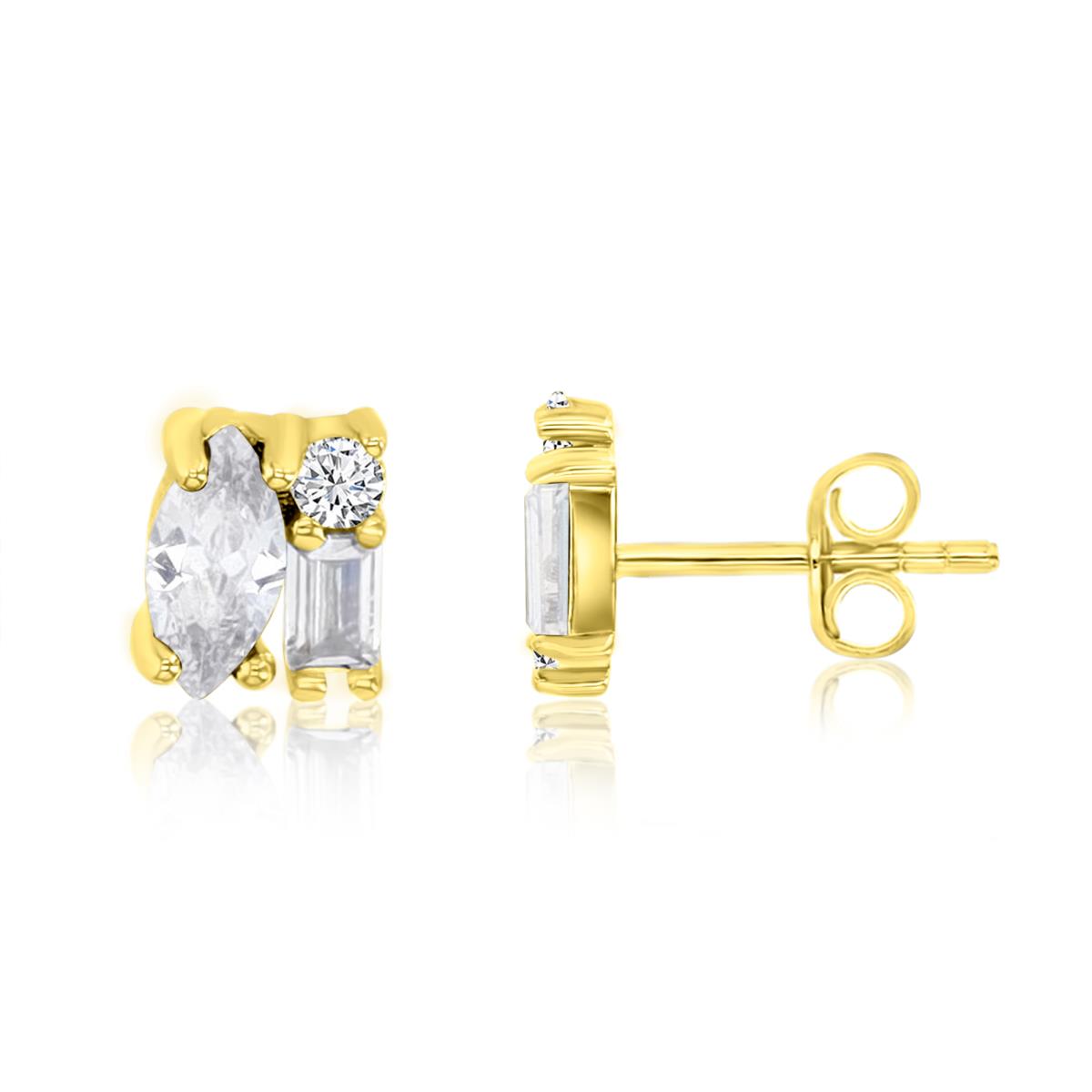 Sterling Silver Yellow 1M 5x6mm Polished White CZ Multishape Stud Earring