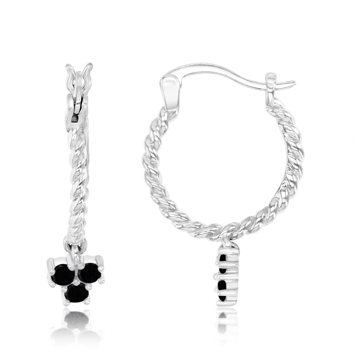 Sterling Silver Rhodium 24X5MM Polished Black Spinel & White CZ Dangling Earrings