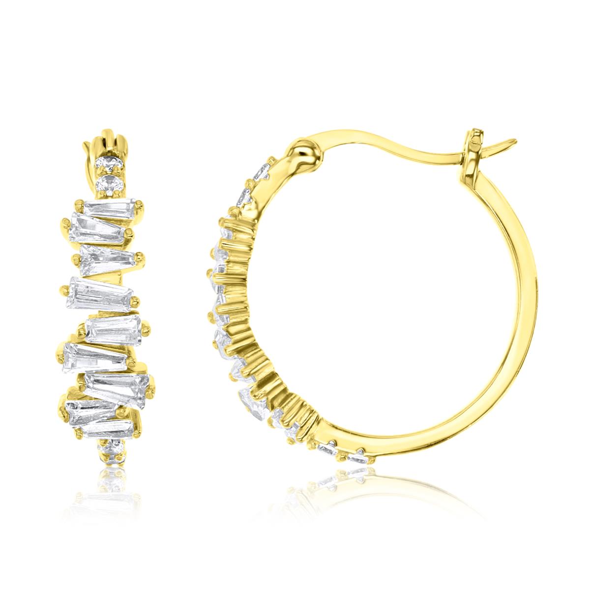 Sterling Silver Yellow 1M 5MM Polished White CZ Baguette Hoop Earring