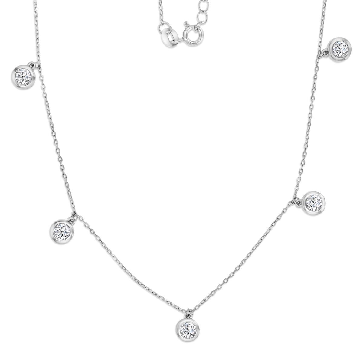 Sterling Silver Rhodium 6mm Polished White CZ Bezel Dangling 16+2" Necklace