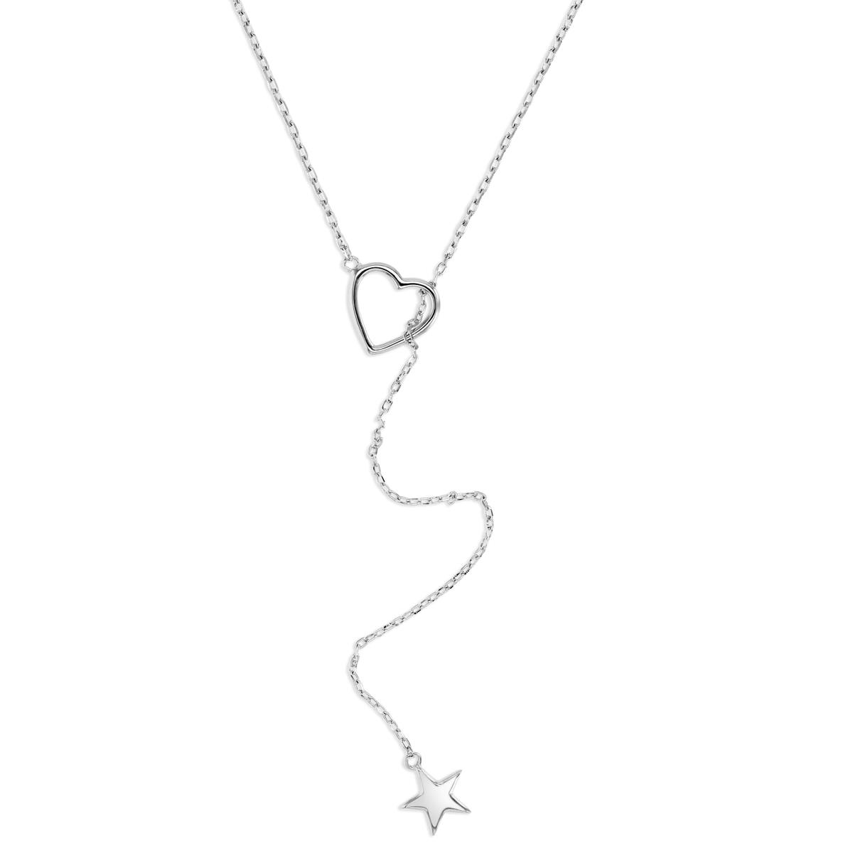 Sterling Silver Rhodium 12X10MM Polished Heart & Star 22" Necklace