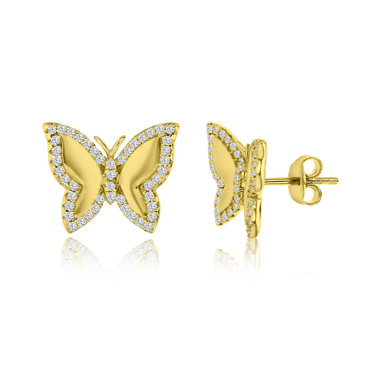 Sterling Silver Yellow 1M 15X12MM Polished White CZ Butterfly Stud Earrings