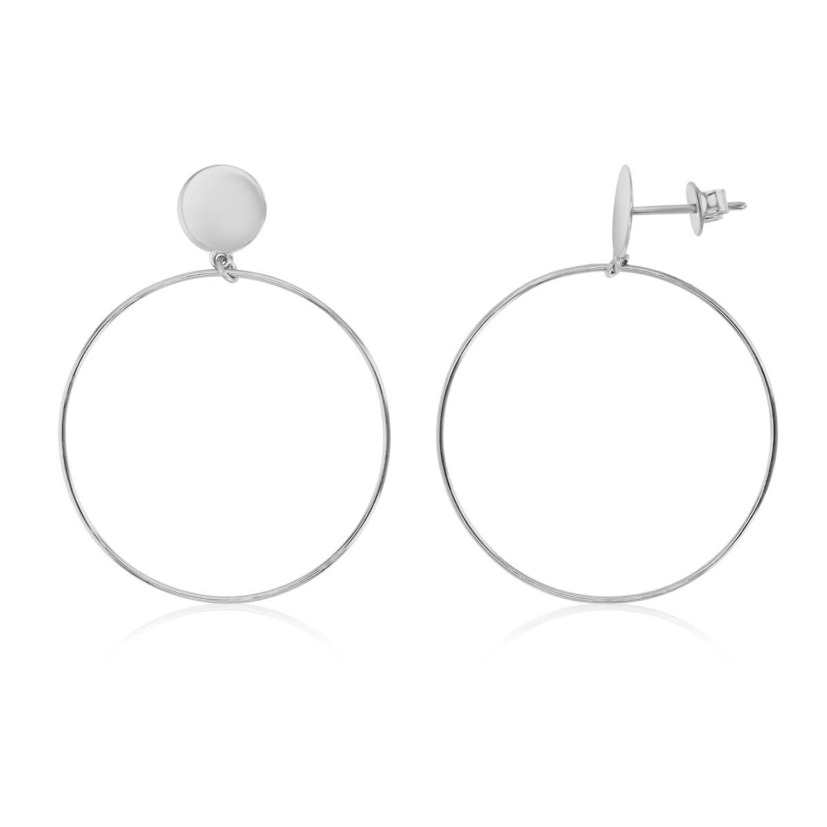 Sterling Silver Rhodium 42X30MM Polished Circle Dangling Earrings