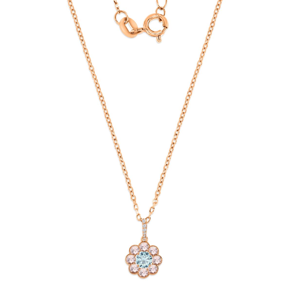 Sterling Silver Rose 20MM Polished Swiss Blue CZ & Morganite Flower 18'' Necklace