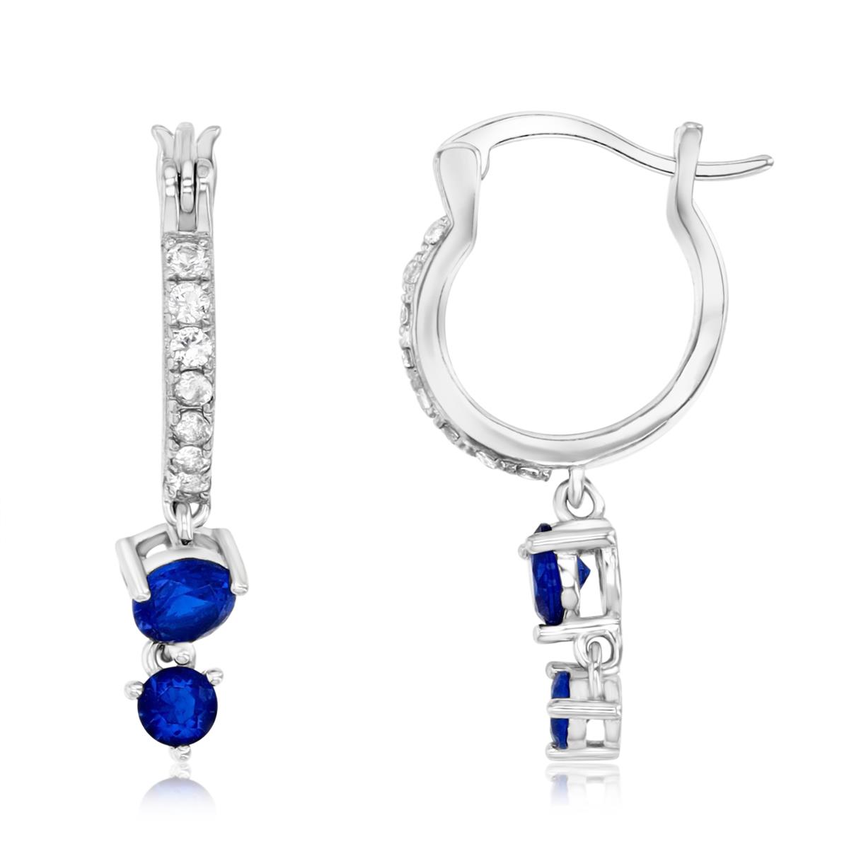 Sterling Silver Rhodium 26X5MM Polished Blue Spinel & Cr White Sapphire Hoop Dangling Earrings
