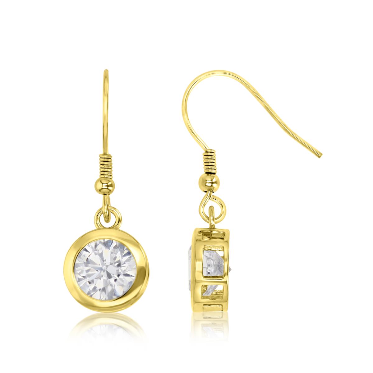 Sterling Silver Yellow 1M 8MM Polished White CZ Solitaire Drop Dangling Earrings