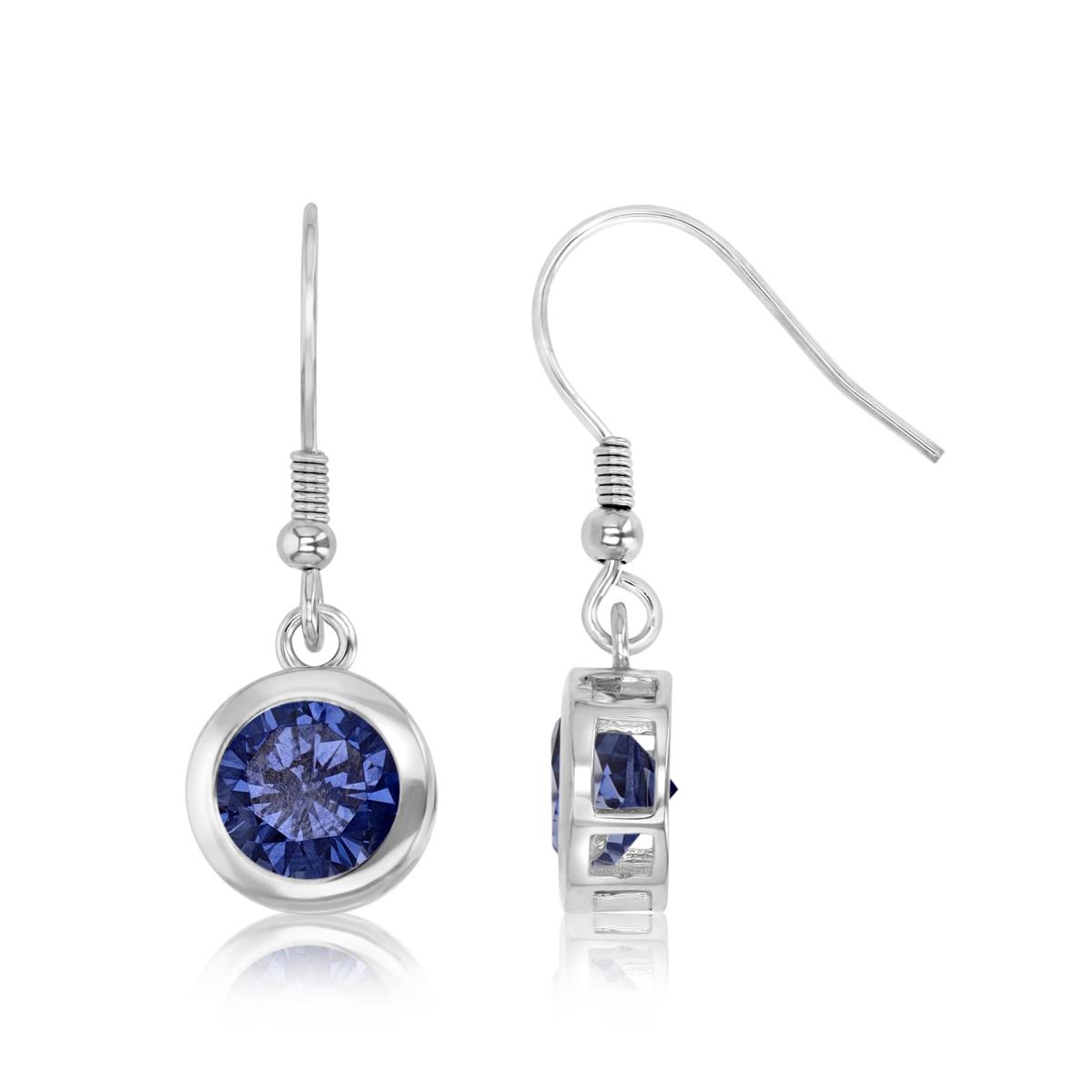 Sterling Silver Rhodium 6MM Polished Tanzanite Solitaire Dangling Earrings