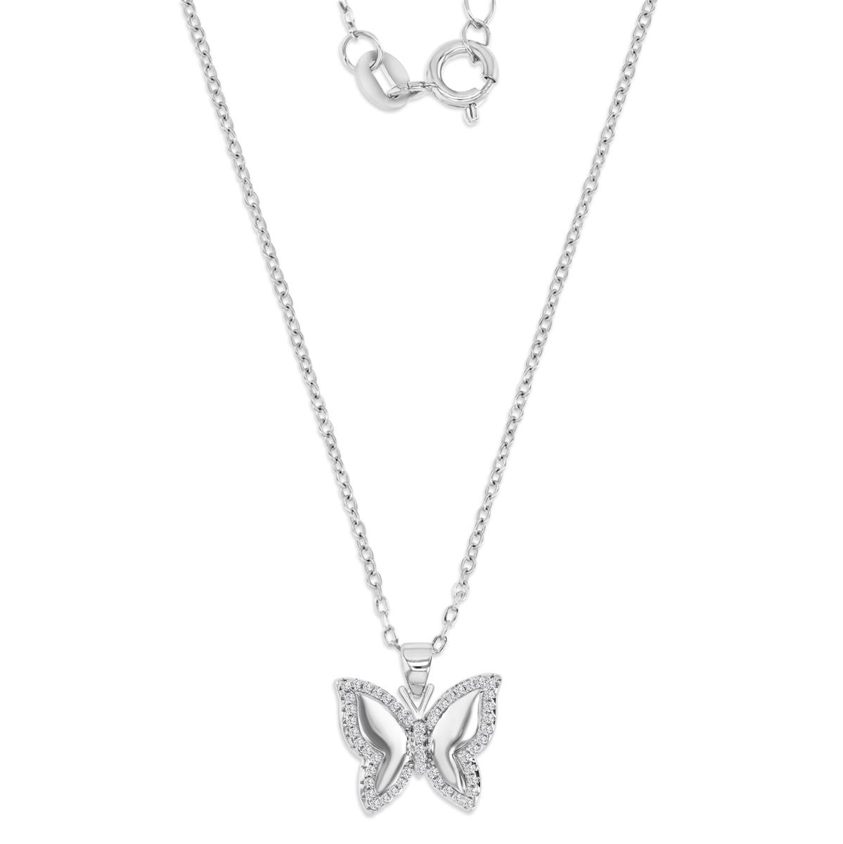 Sterling Silver Rhodium Polished White CZ Butterfly 18'' Necklace