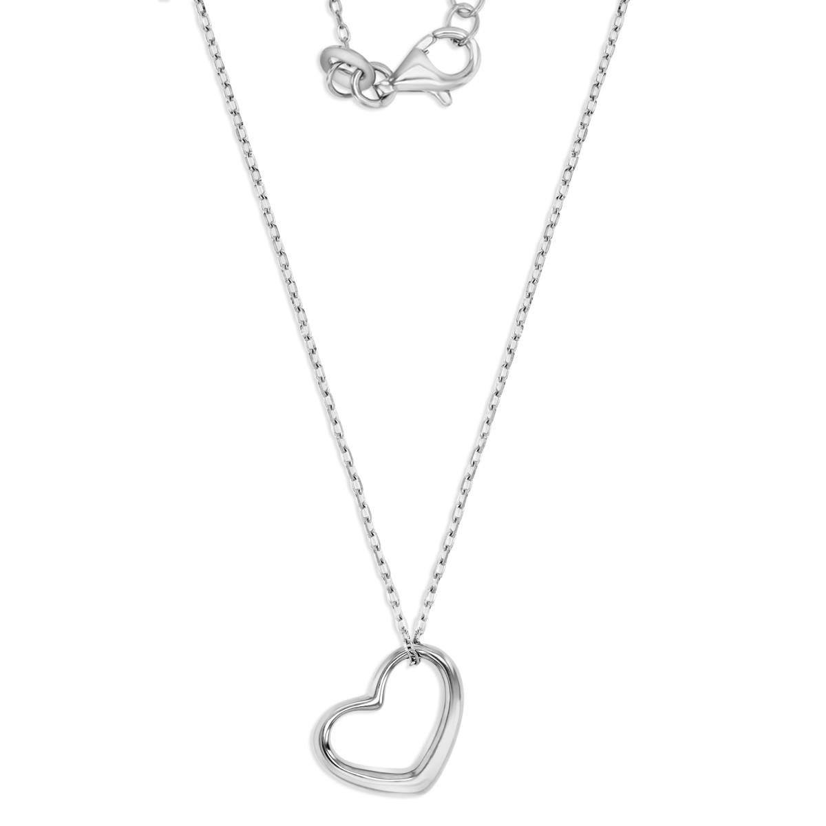 Sterling Silver Rhodium 15X11MM Polished Dangling Heart 18" Necklace