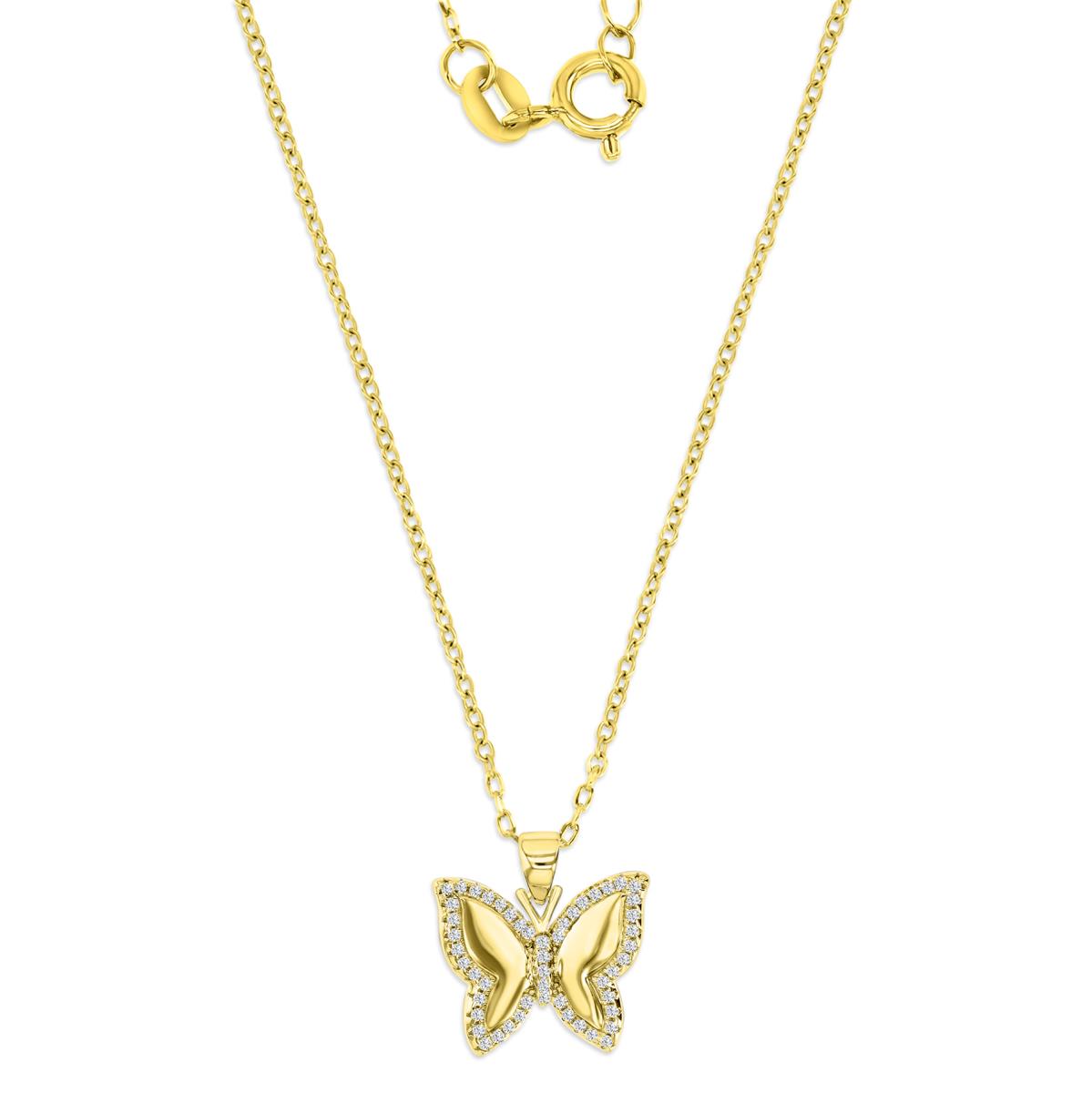 Sterling Silver Yellow Polished White CZ Butterfly 18'' Necklace