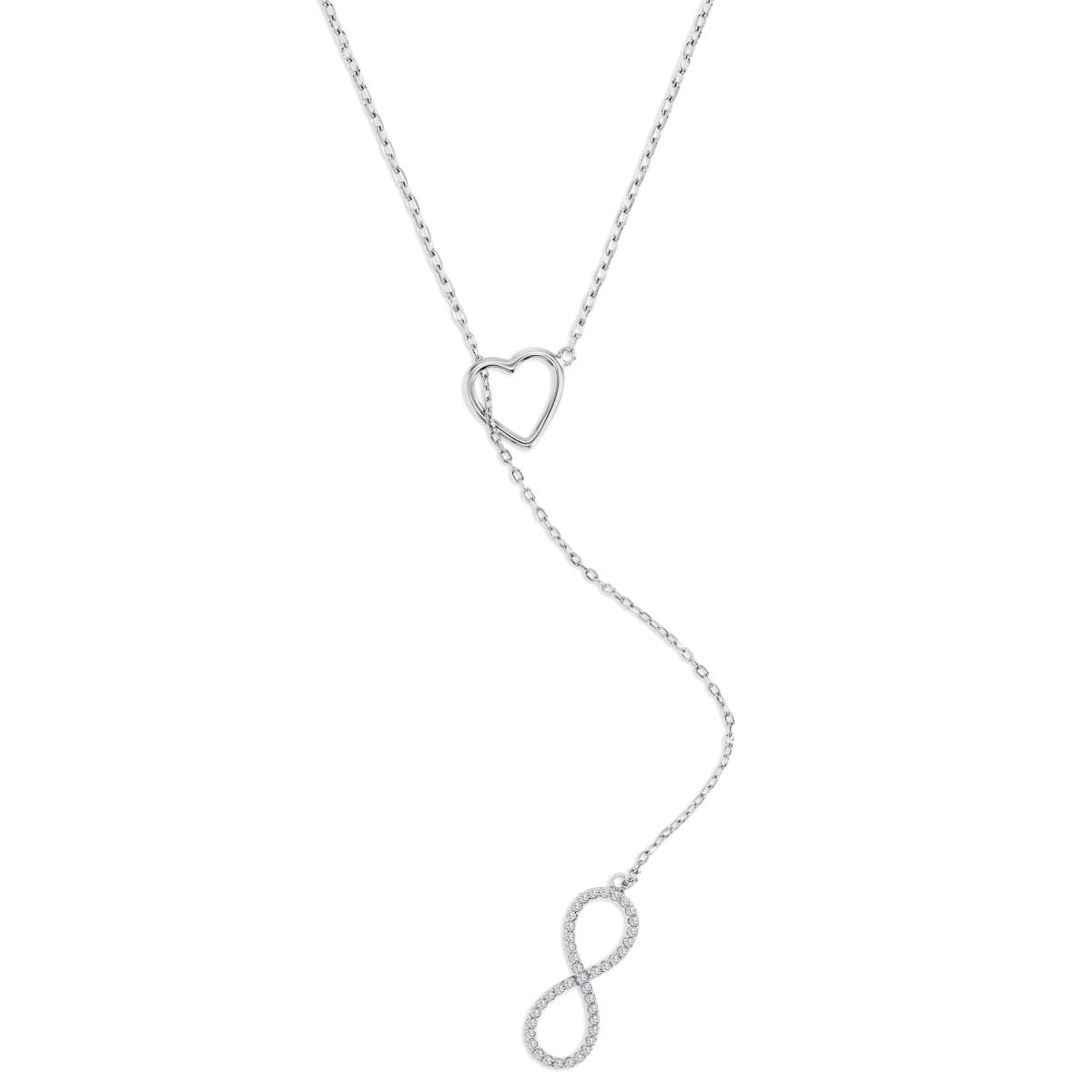 Sterling Silver Rhodium 10, 20MM Polished Heart & Infinity 22" Y Necklace
