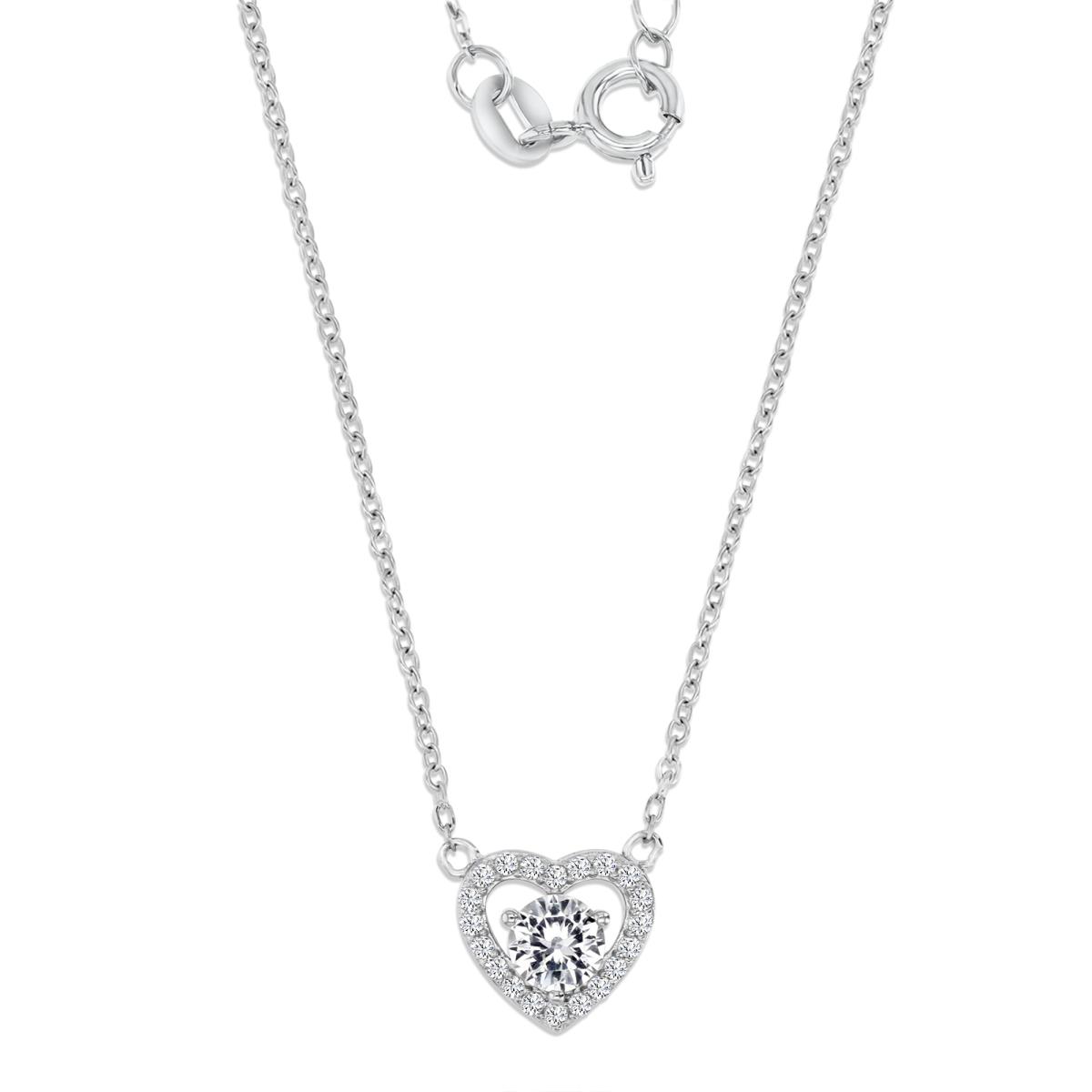 Sterling Silver Rhodium Dangling Polished White CZ Halo Heart 16+2'' Necklace