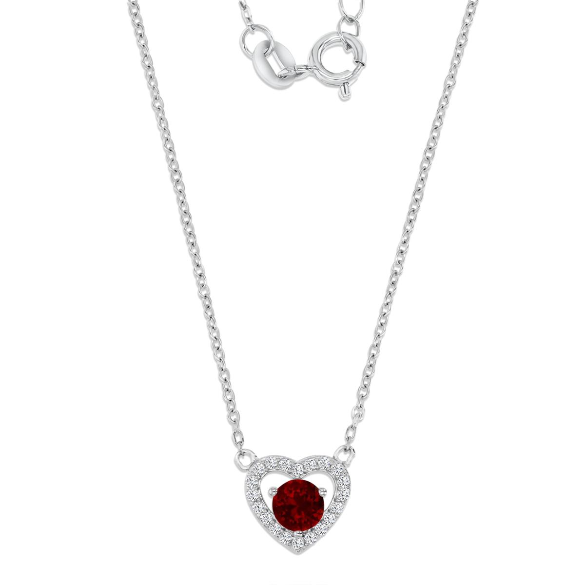 Sterling Silver Rhodium Dangling Polished Cr White Sapphire & Cr Ruby Halo Heart 16+2'' Necklace