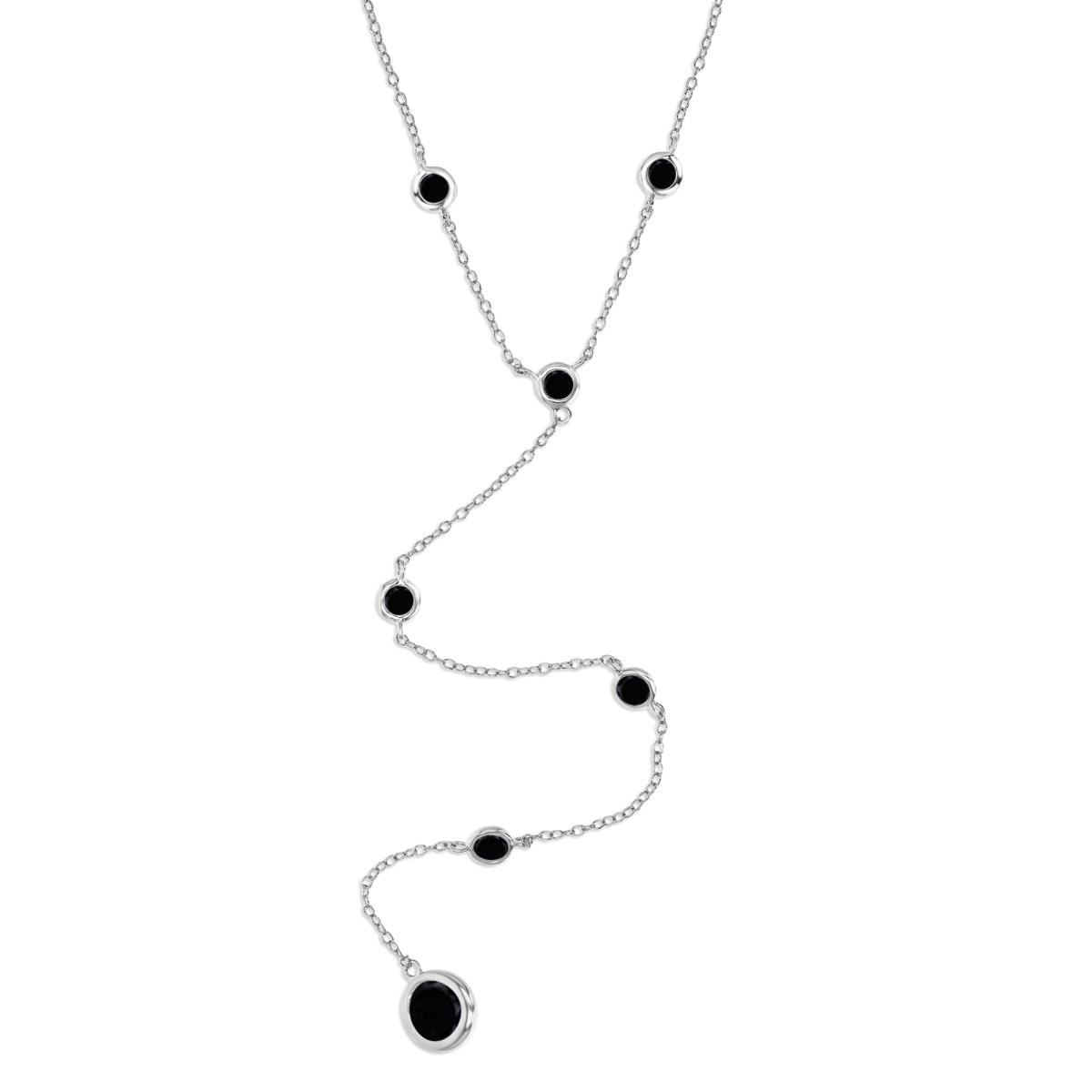Sterling Silver Rhodium 10MM Polished Black Spinel Bezel Station 'Y' 18+2'' Necklace