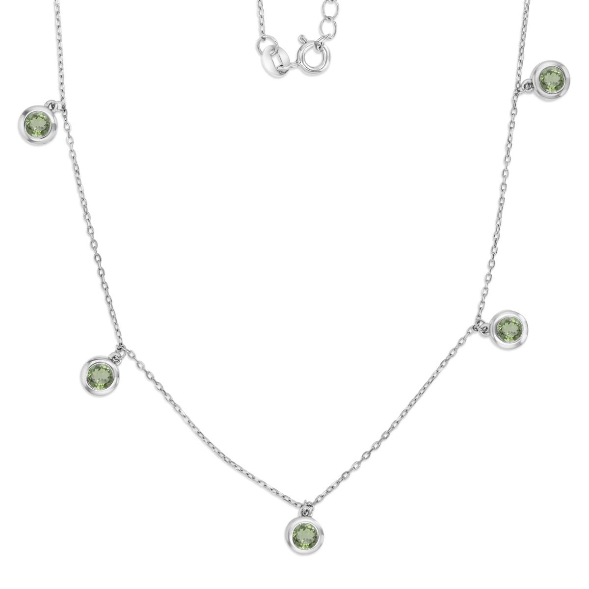 Sterling Silver Rhodium 4.5MM Polished Cr Green Spinel Station Dangling 16+2'' Necklace