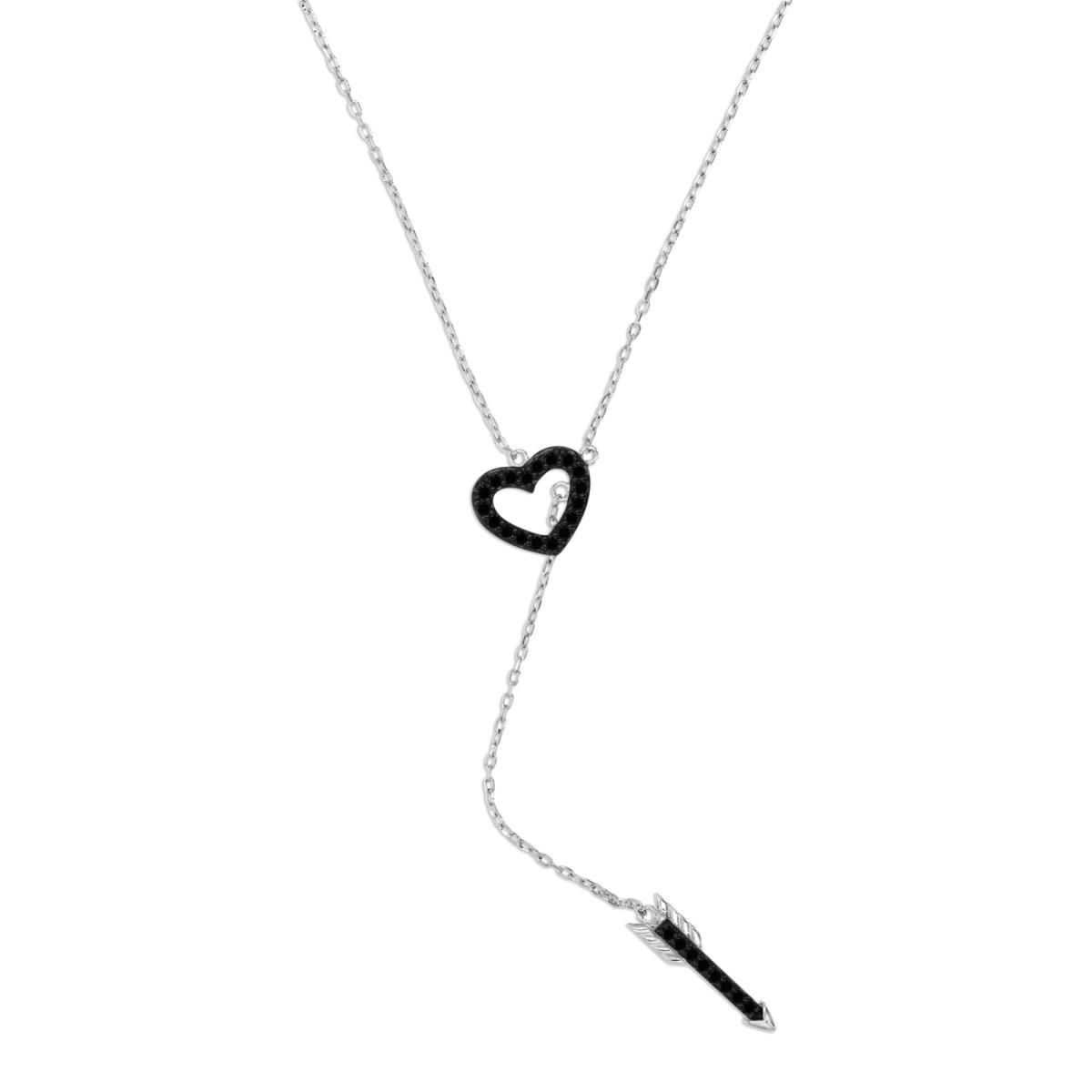 Sterling Silver Rhodium 9MM Polished Black Spinel Cut Out Heart 'Y' 18+2'' Necklace