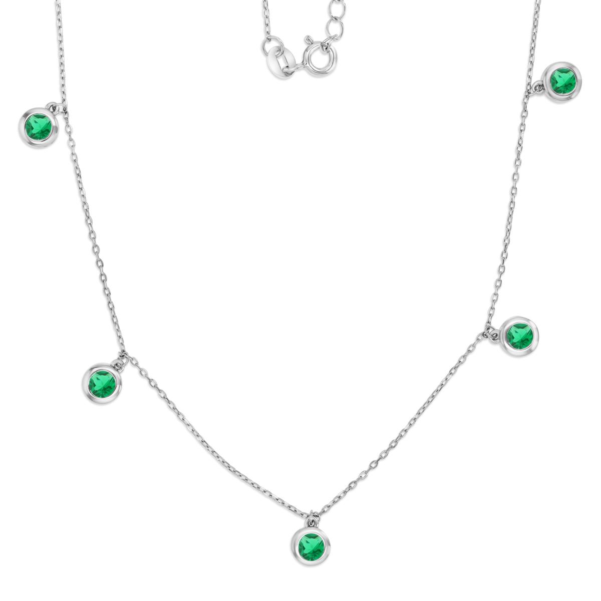 Sterling Silver Rhodium 4.5MM Polished Green CZ  Station Dangling 16+2'' Necklace