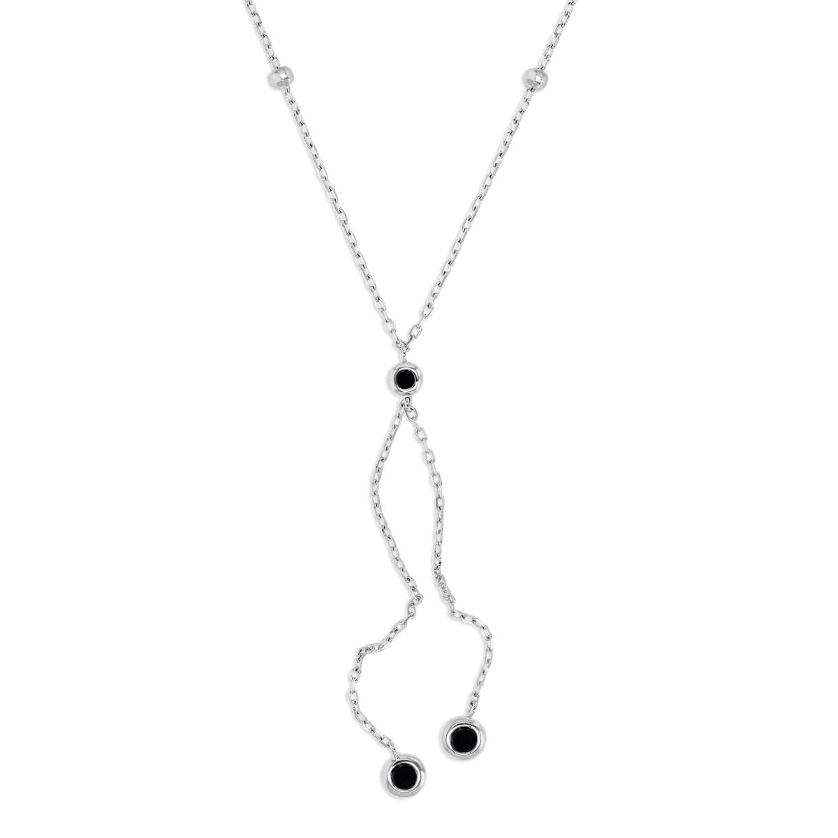 Sterling Silver Rhodium 7 MM Polished Black Spinel Double Bezel Dangling 'Y' 18+2'' Necklace
