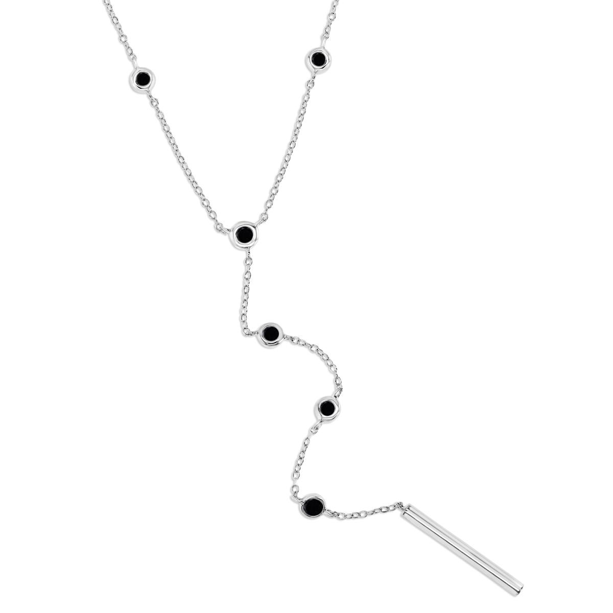 Sterling Silver Rhodium 24MM Polishd Black Spinel Bezel Station 'Y' 18+2'' Necklace