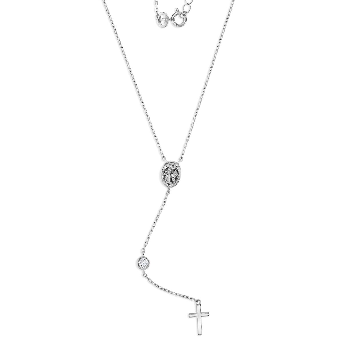 Sterling Silver Rhodium 3MM Polished White CZ Bezel Cross 13+2'' Y Necklace