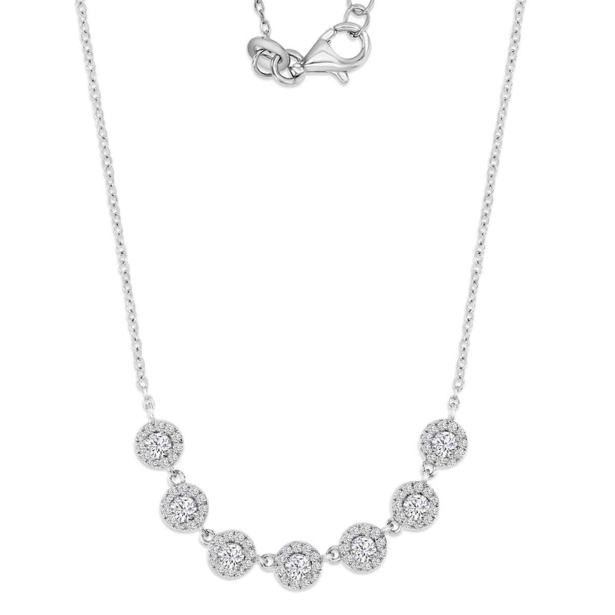 Sterling Silver Rhodium 5MM Polished White CZ Link 16+2" Necklace