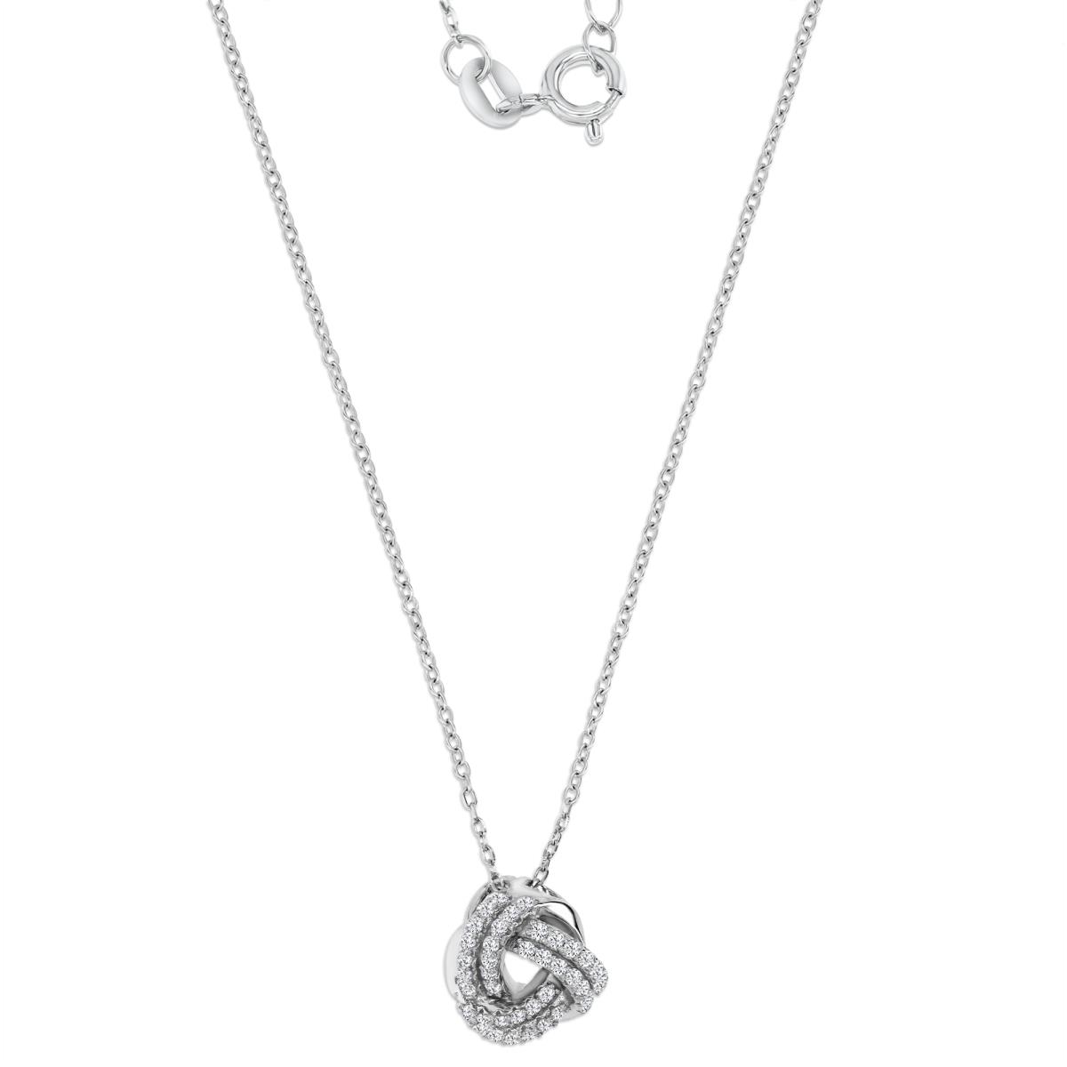 Sterling Silver Rhodium 13MM Polished White CZ Knot 18+2" Necklace