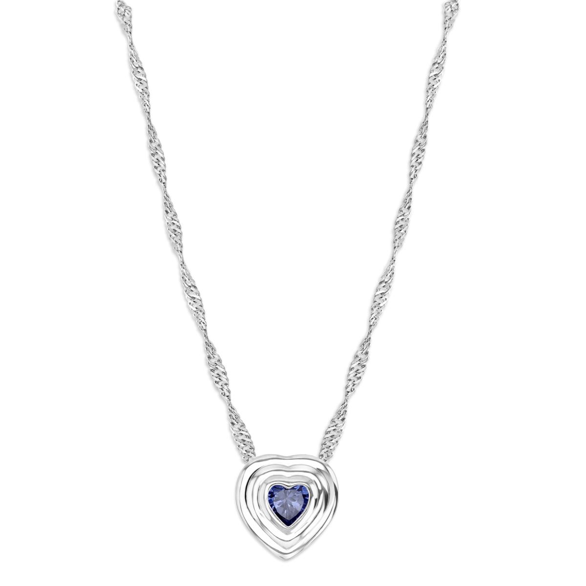 Sterling Silver Rhodium Polished Tanzanite  Singapore Heart Dangling 18+2'' Necklace