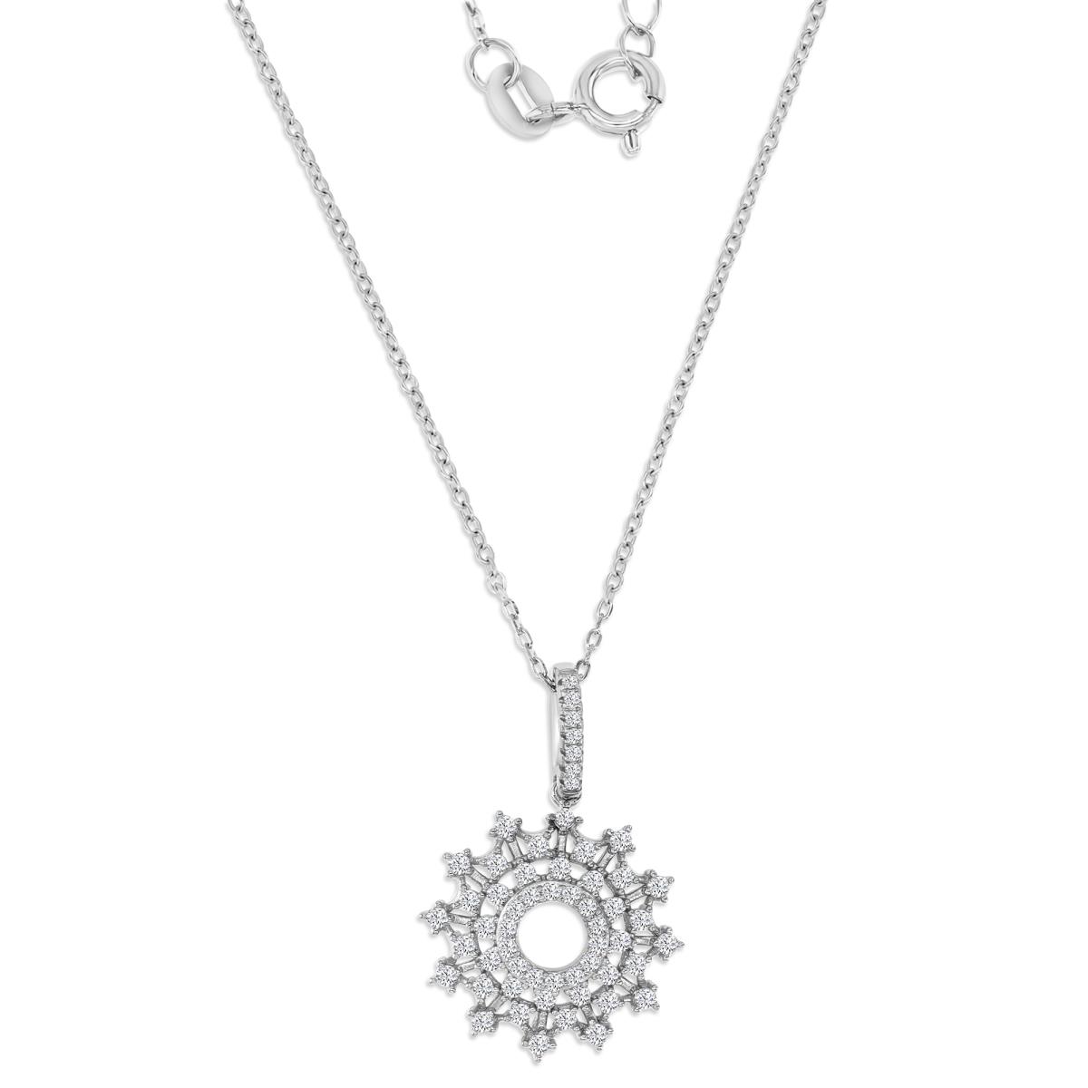 Sterling Silver Rhodium 27MM Polished White CZ Snowflake 16+2" Necklace