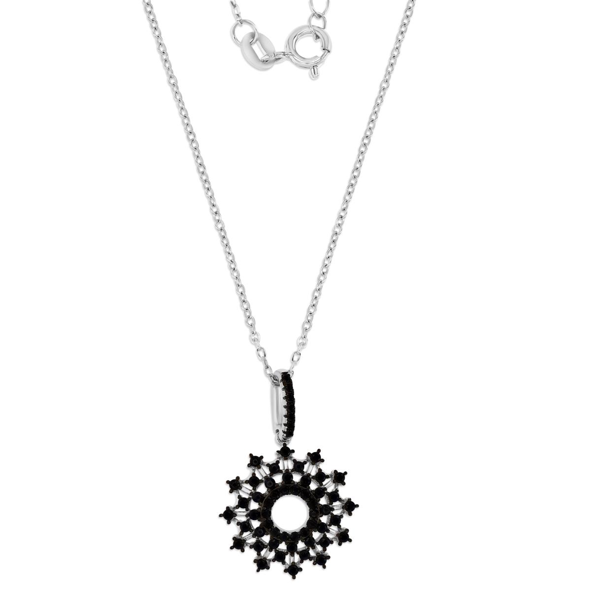 Sterling Silver Rhodium 27MM Polished Black Spinel Snowflake 16+2" Necklace