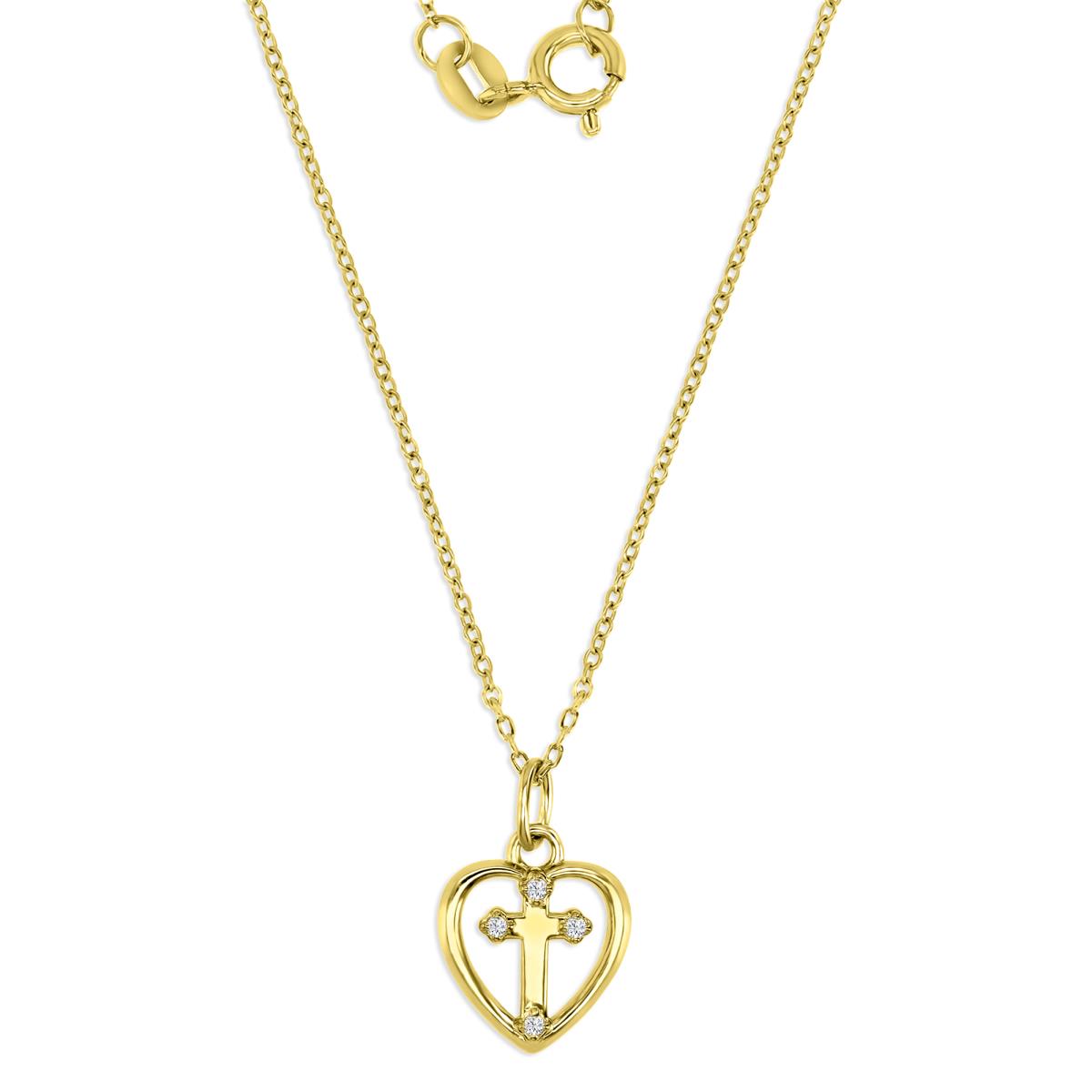 Sterling Silver Yellow 1M Polished White CZ Heart & Cross 13+2'' Necklace