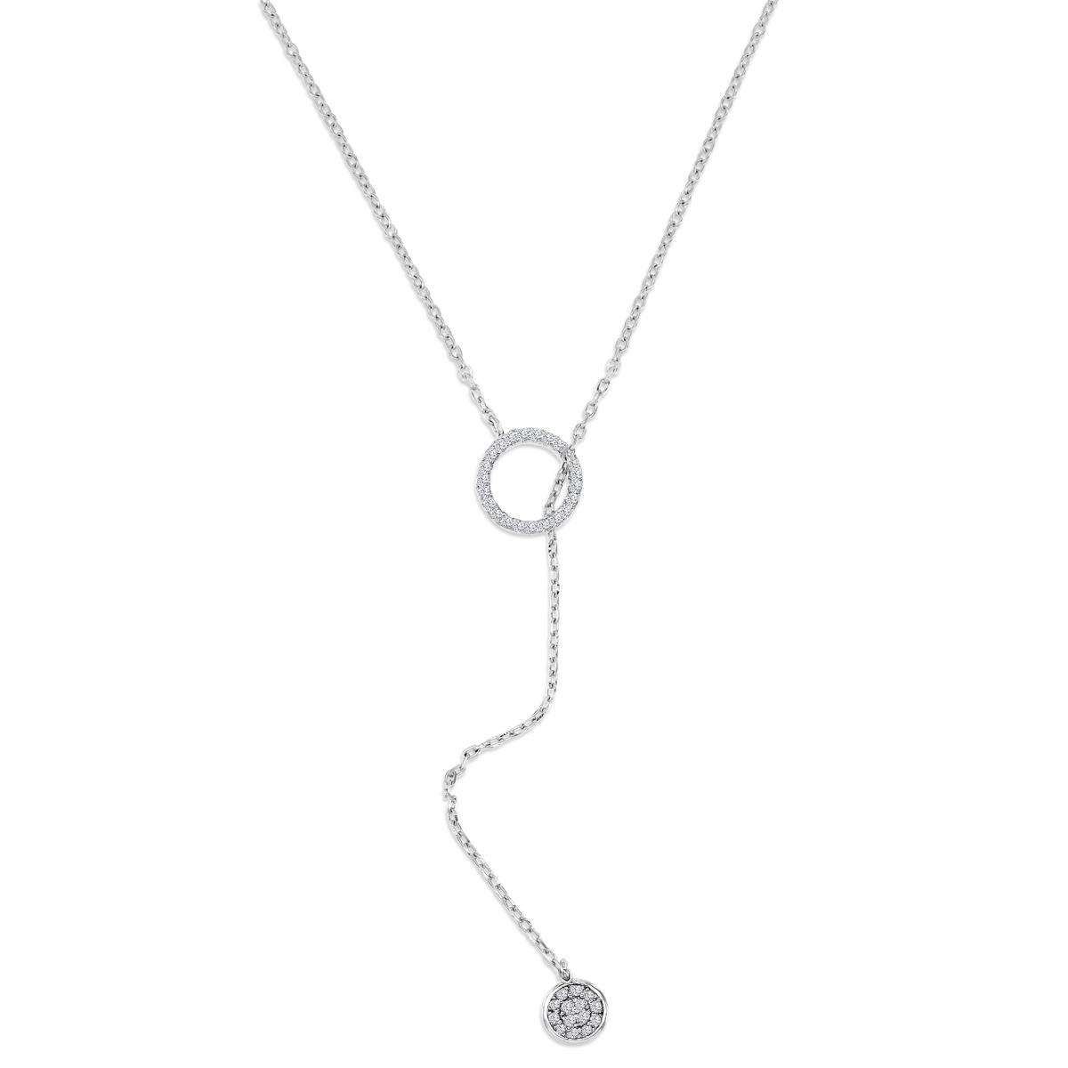Sterling Silver Rhodium Polished White CZ Bezel & Cut Out Circle Slide 22'' Necklace