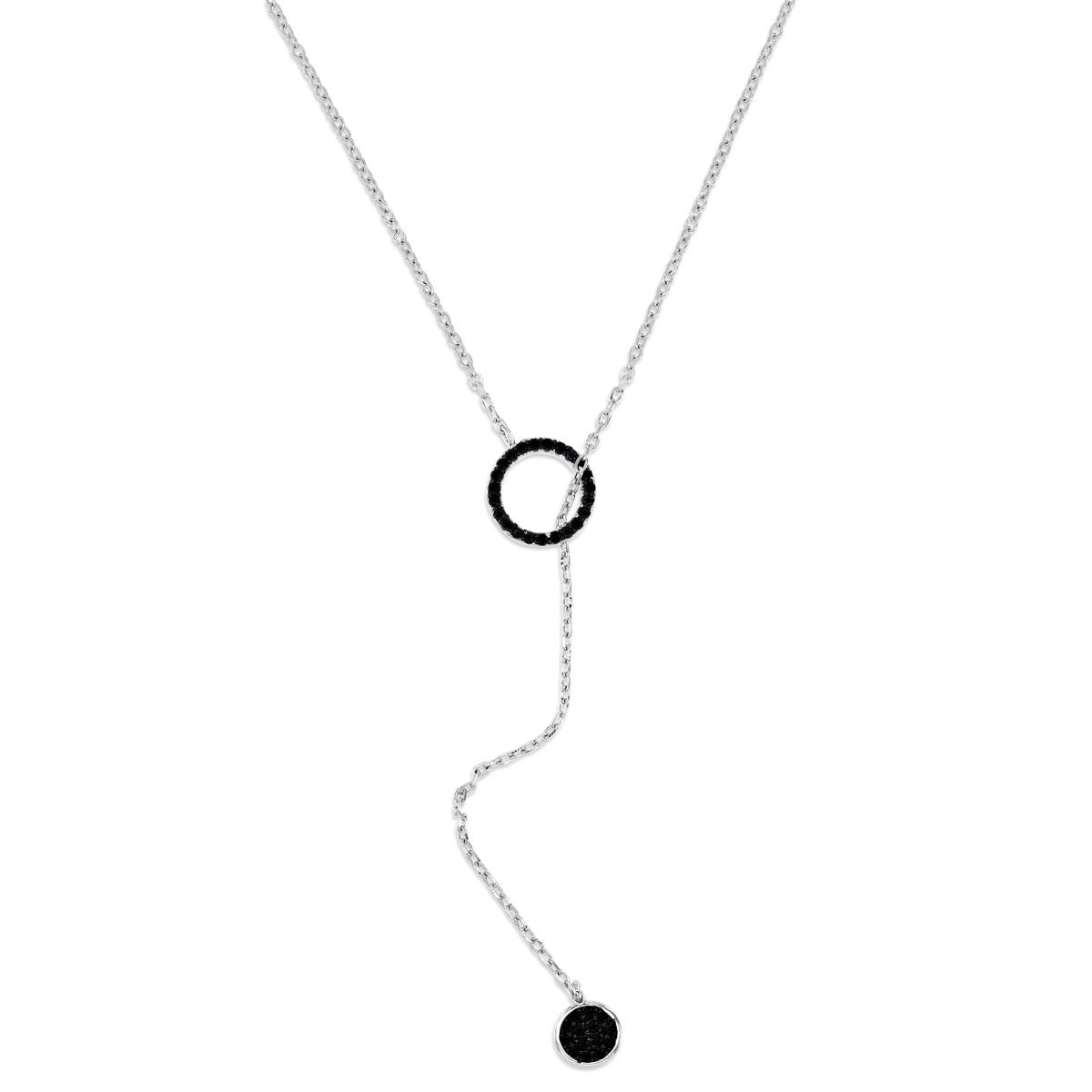 Sterling Silver Rhodium Polished Black Spinel Bezel & Cut Out Circle Slide 22'' Necklace