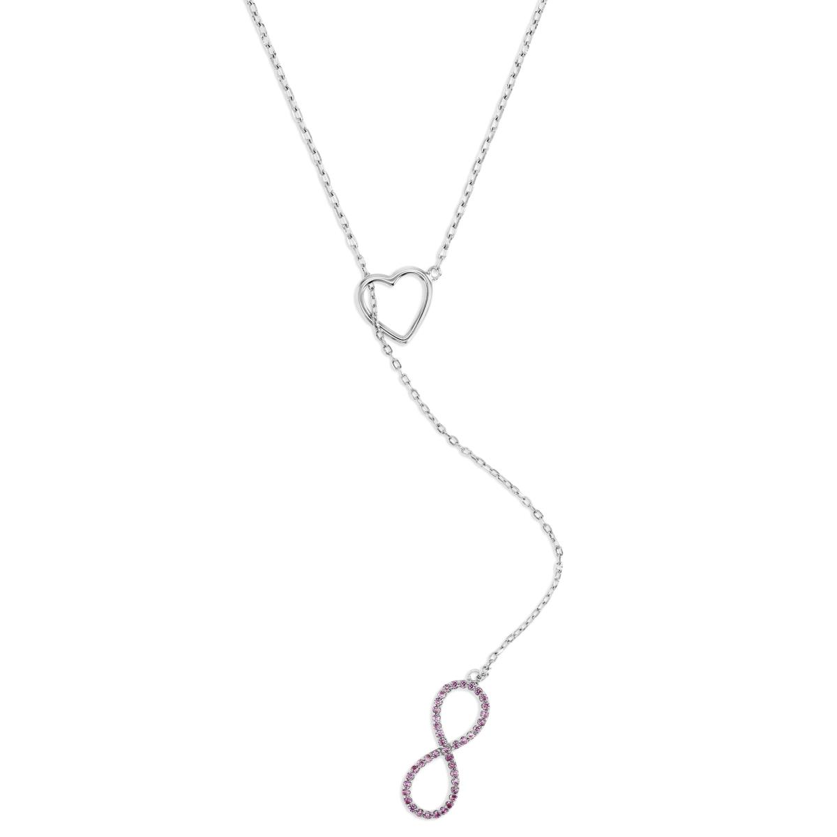 Sterling Silver Rhodium 10, 20MM Polished Ruby Heart & Infinity Y 22" Necklace